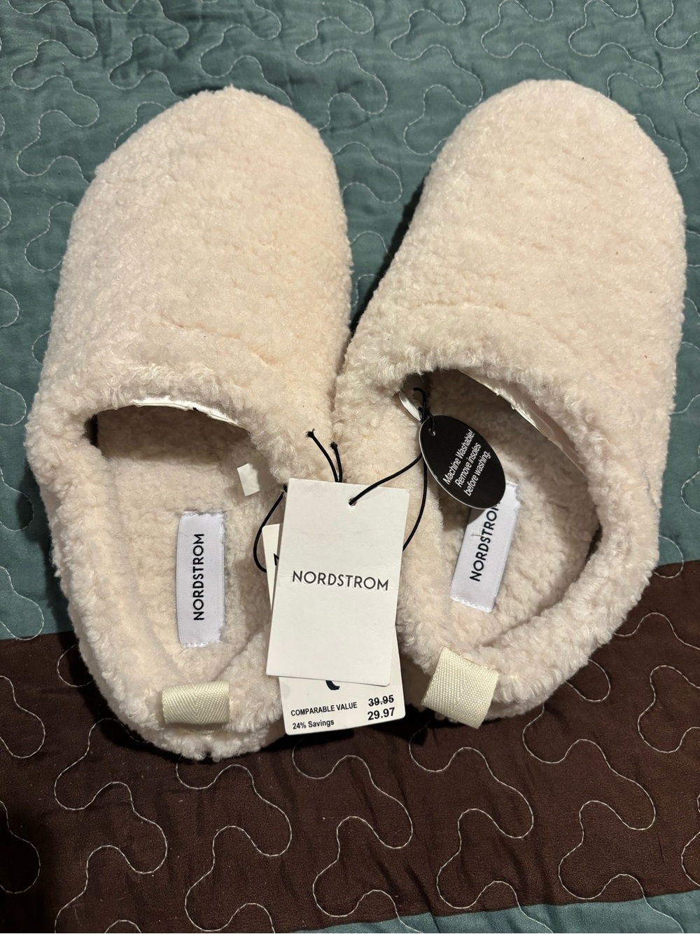 Nordstrom Slip-On Slippers — Light Cream xl 11/12, new with tags. Men or women’s